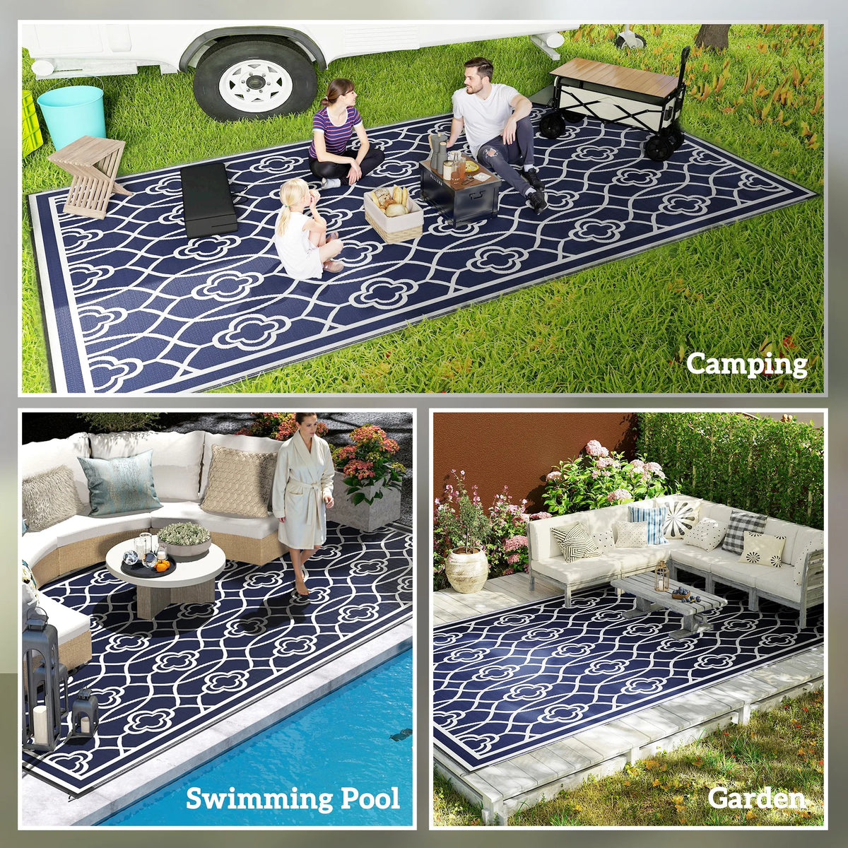 Outsunny Modern Rectangular Outdoor Geometric Floor Rug