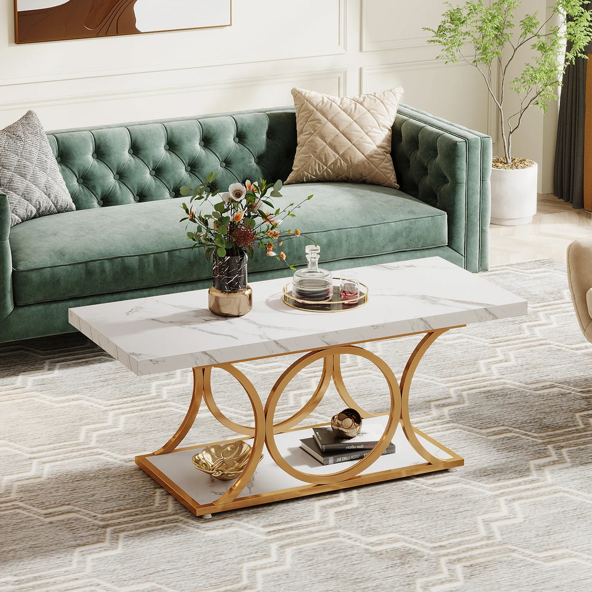 Tribesigns Modern Faux Marble Two Tier Rectangle Coffee Table