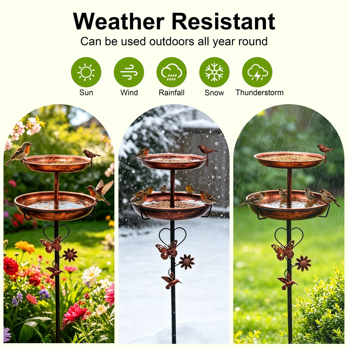 Two Tier Metal Bird Bath Feeder For Garden Patio Decor