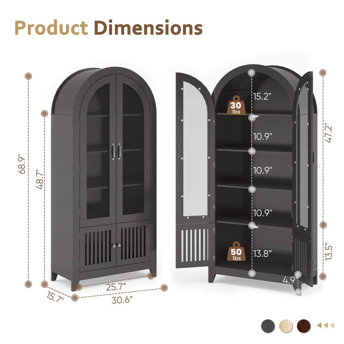 TCGBKAF Arched Kitchen Pantry Cabinet With Adjustable Shelves