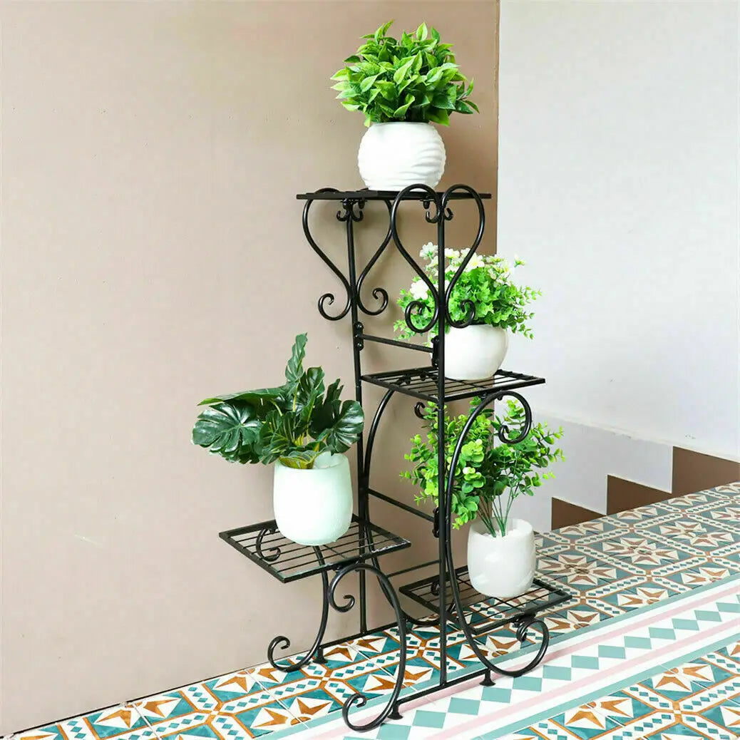 Four Tier Metal Plant Stand For Indoor Outdoor Garden Rack