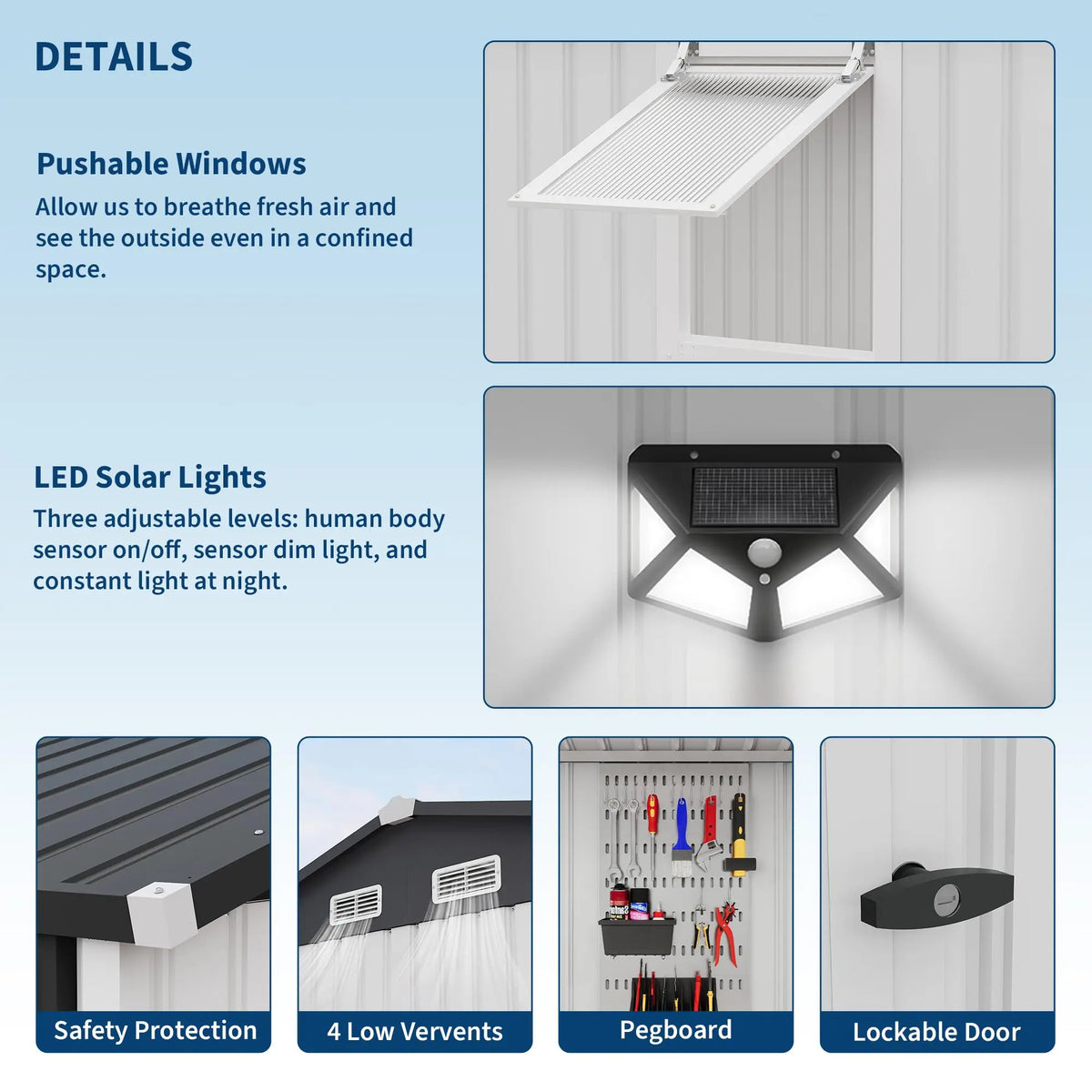 HiMISS Metal Garden Storage Shed With Sloped Roof Lockable Doors