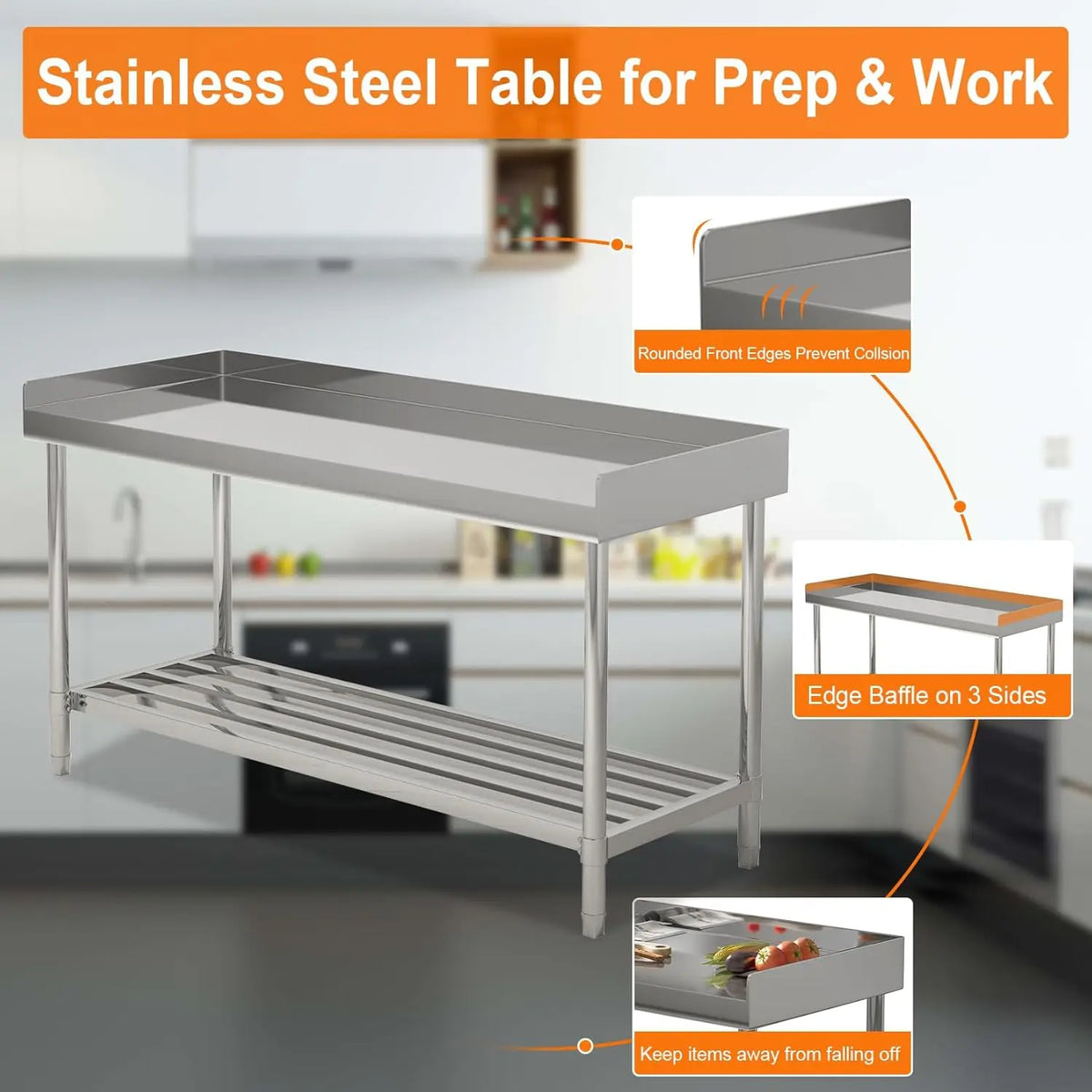 Himiss Commercial Stainless Steel Kitchen Prep Table With Adjustable Shelf