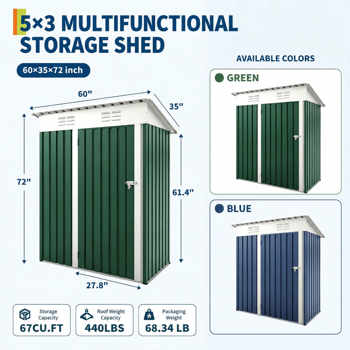 Heavy Duty Metal Outdoor Storage Shed With Lockable Door