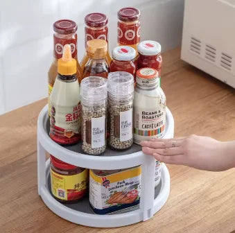 Two-Tier Rotating Spice Organizer D-Shape Lazy Susan Countertop Storage Rack