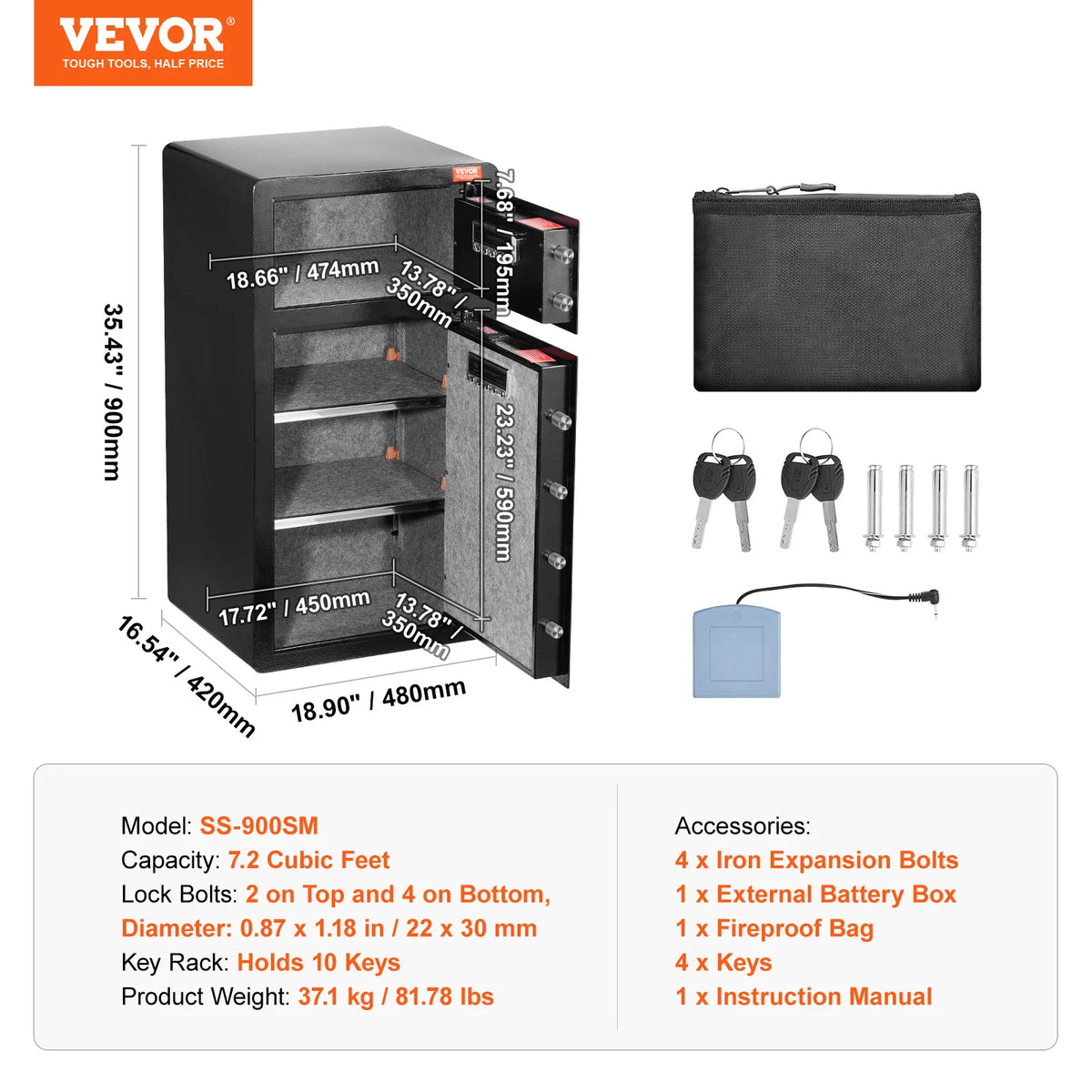 SucceBuy Fireproof Safe Box With Fingerprint And Key Lock