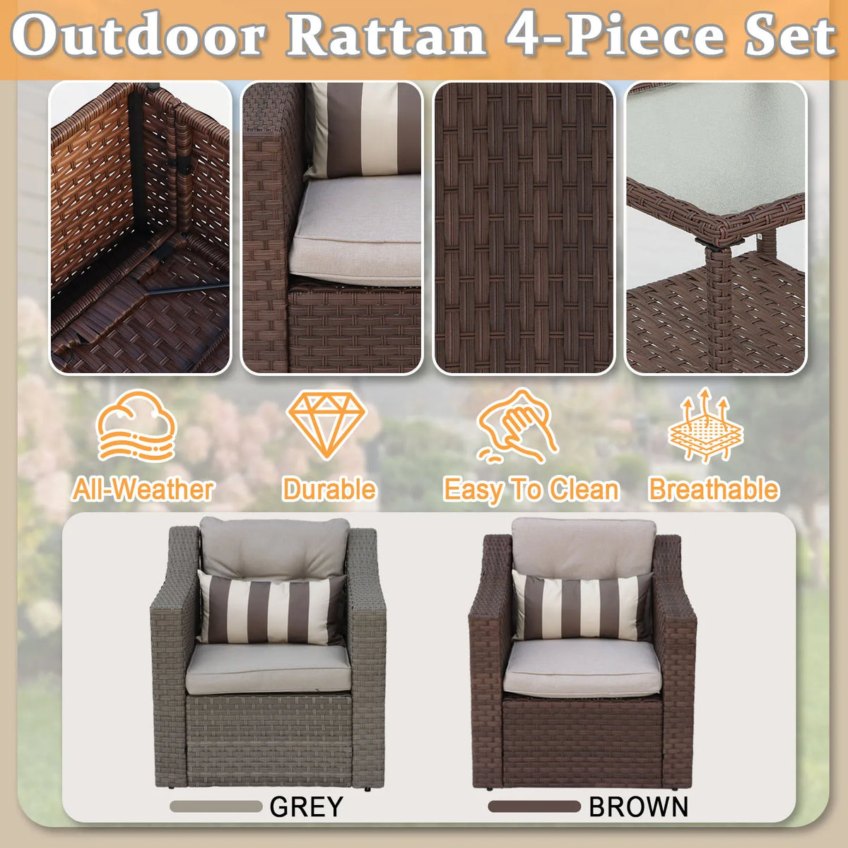 Avenvista 6 Piece Outdoor Patio Rattan Sectional Sofa Set