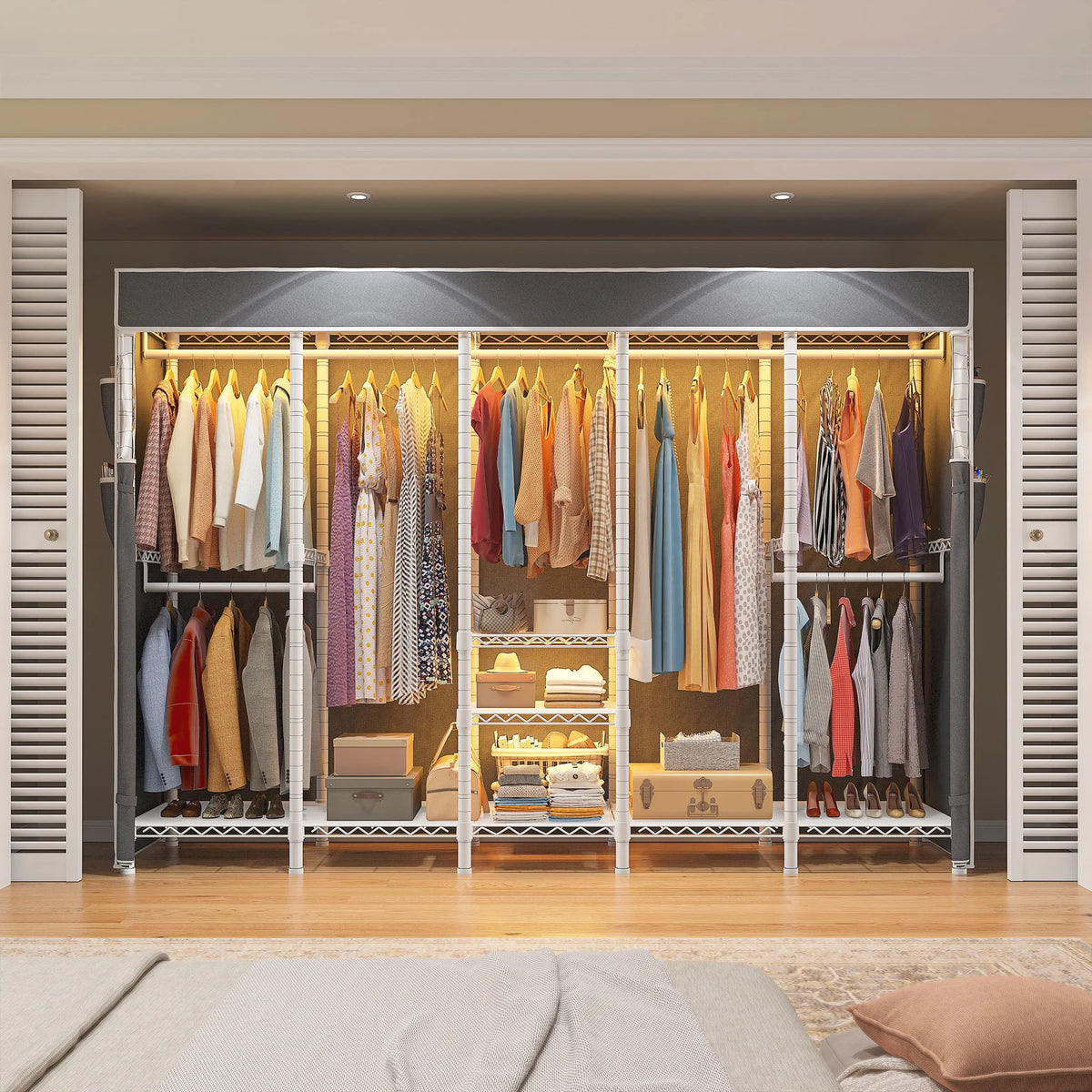 EnHomee Heavy Duty Adjustable Freestanding Garment Rack With Cover