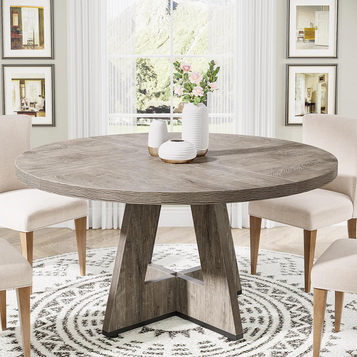 Tribesigns Round Farmhouse Kitchen Table For Dining Room Modern Design