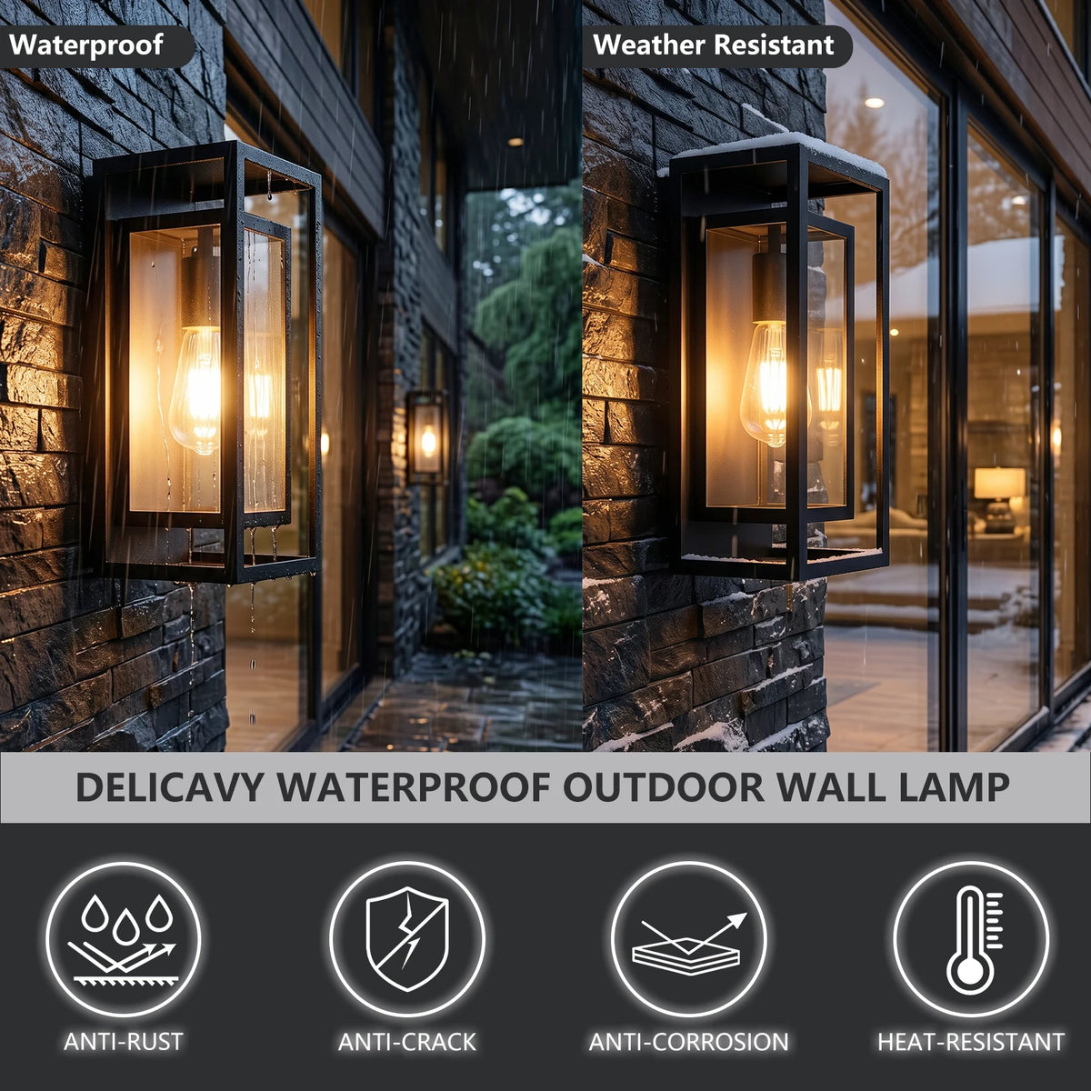 ARLGSITE 14" Black Outdoor Wall Lights, Waterproof Exterior Lanterns with Clear Glass for Porch Garage, 2-Pack