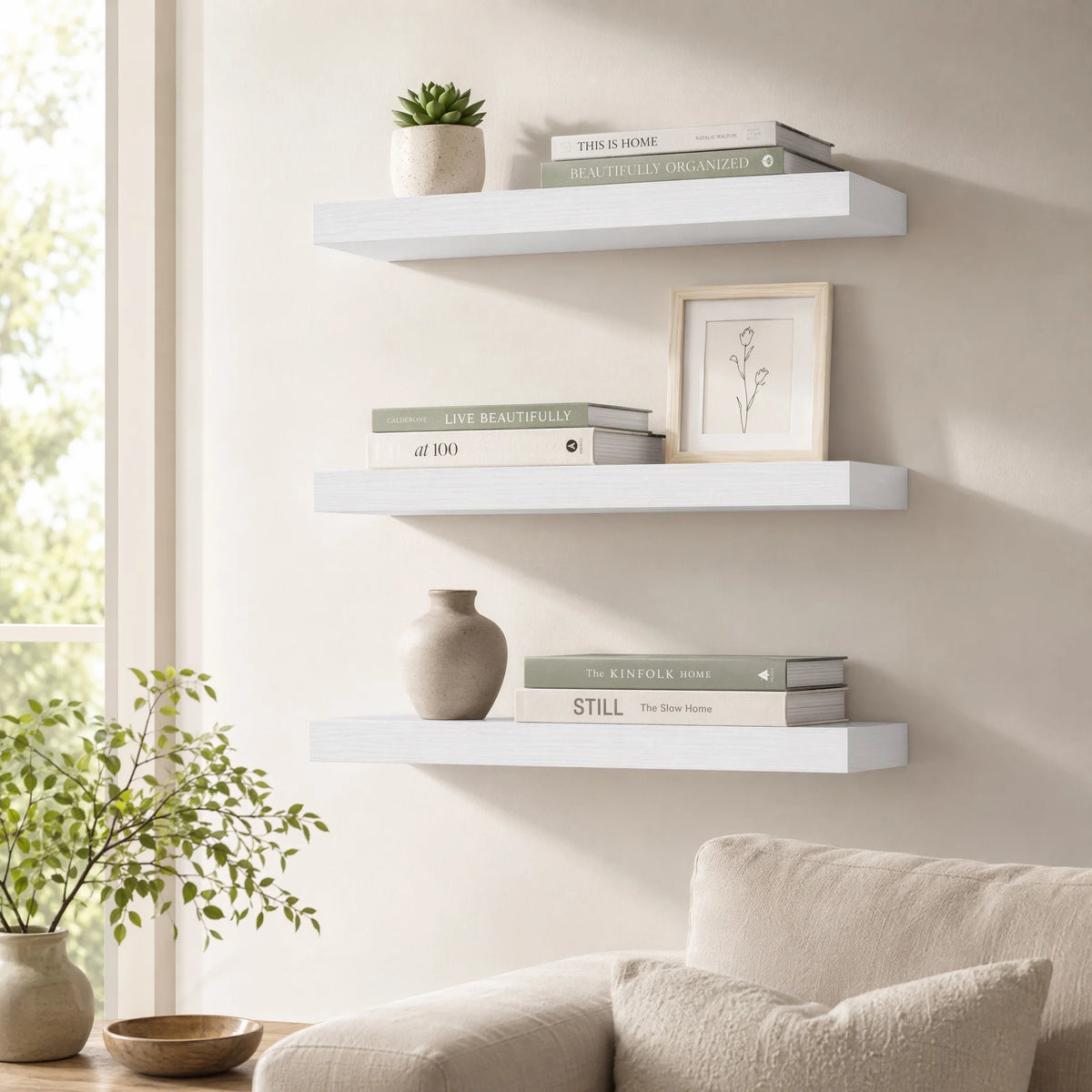 Set Of Three Floating Wall Shelves With Invisible Brackets