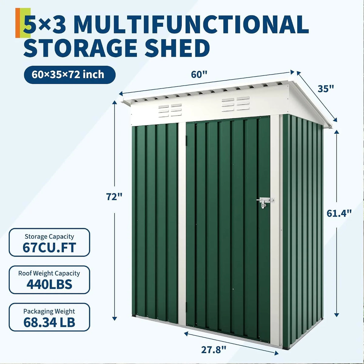 Heavy Duty Metal Outdoor Storage Shed With Lockable Door