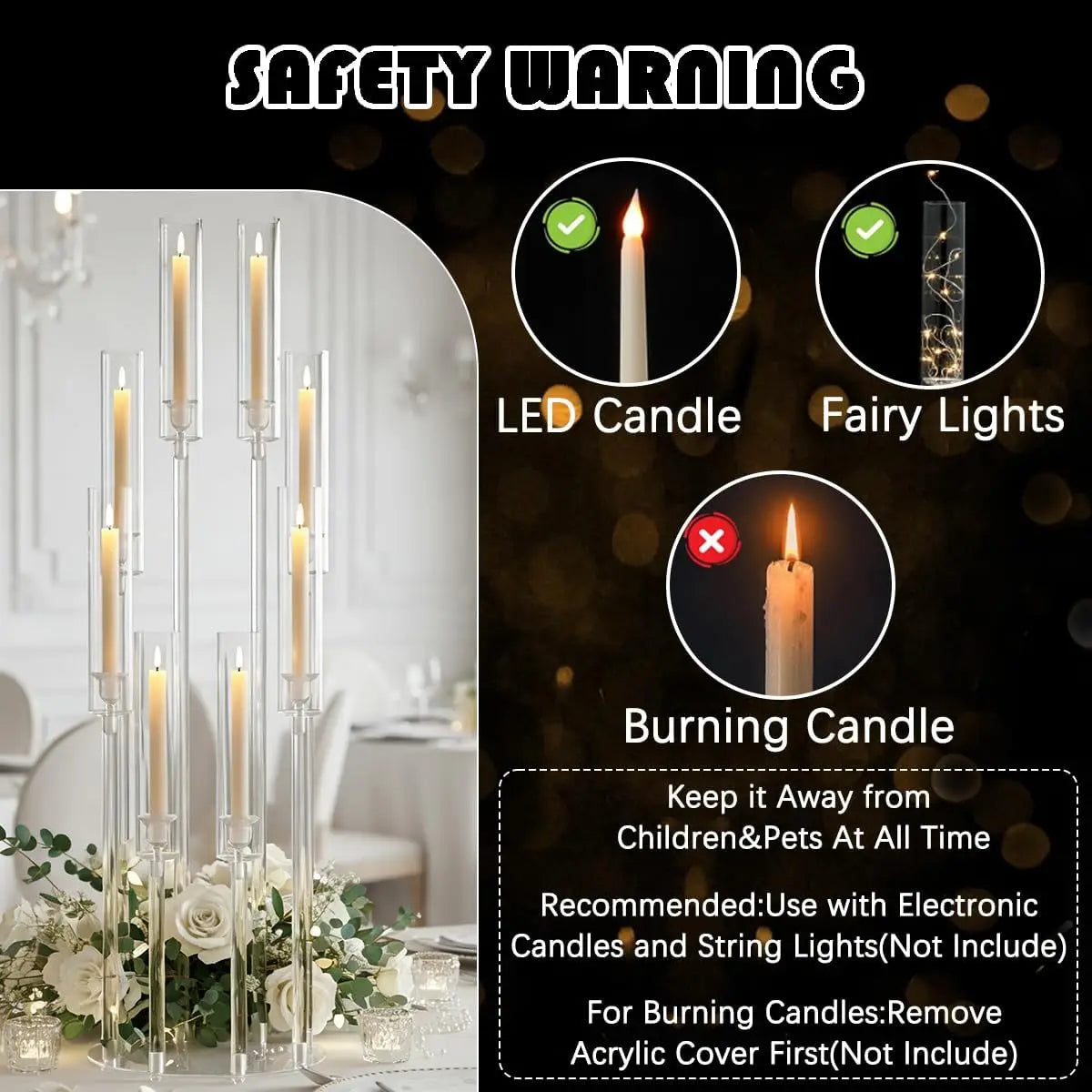 10PCS Clear Acrylic Candelabra 8 Arms, Candle Holder Centerpiece for Wedding Table Party Christmas Baby Shower Home Decor Fit LED Candle