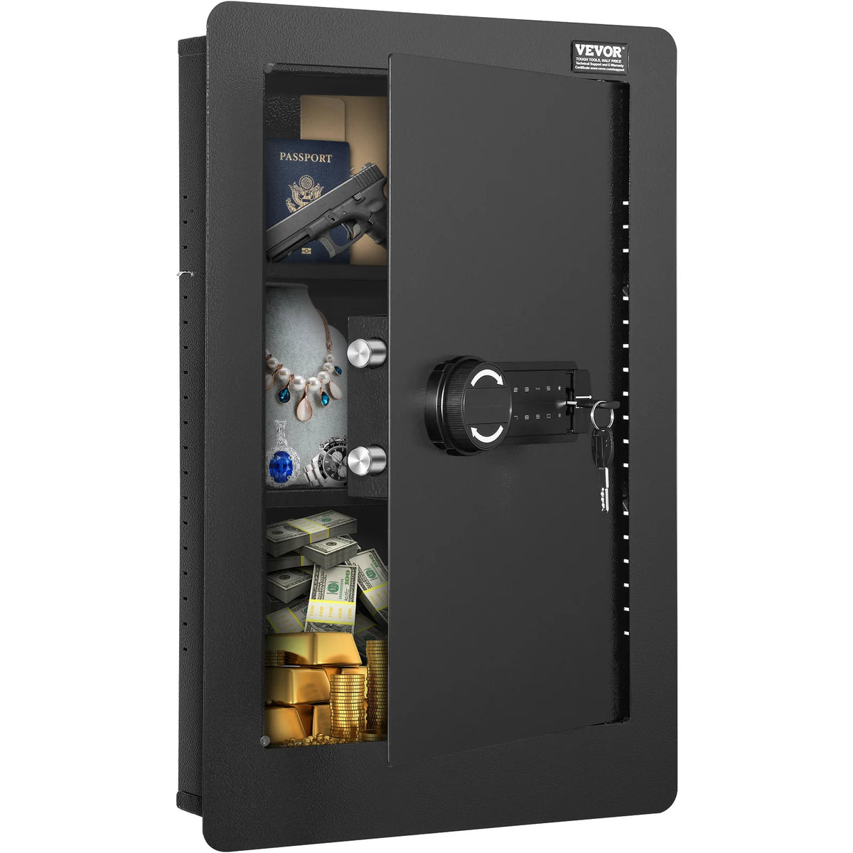 SucceBuy Hidden Wall Safe With Keypad And Adjustable Shelves