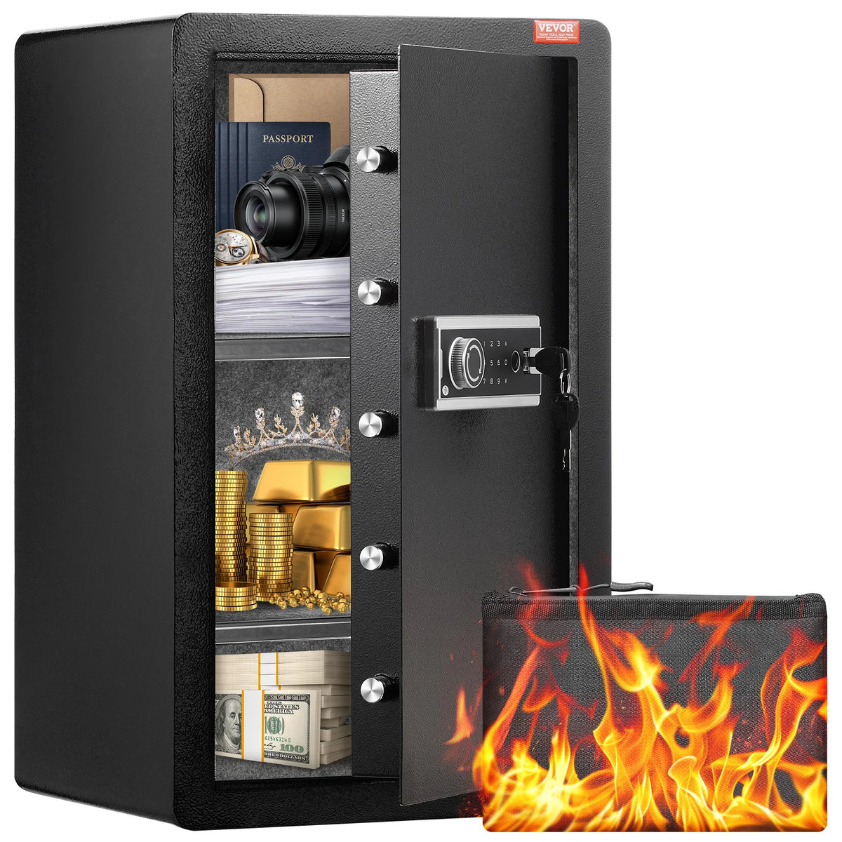 SucceBuy Fireproof Safe Box With Fingerprint And Key Lock