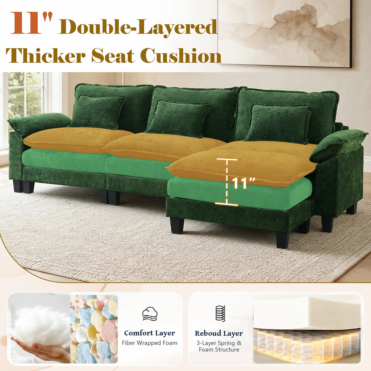 TCGBKAF Modern Modular Cloud Sectional Sofa With Ottoman