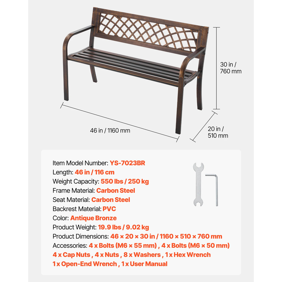 SucceBuy Outdoor Wooden Metal Garden Bench Patio Furniture