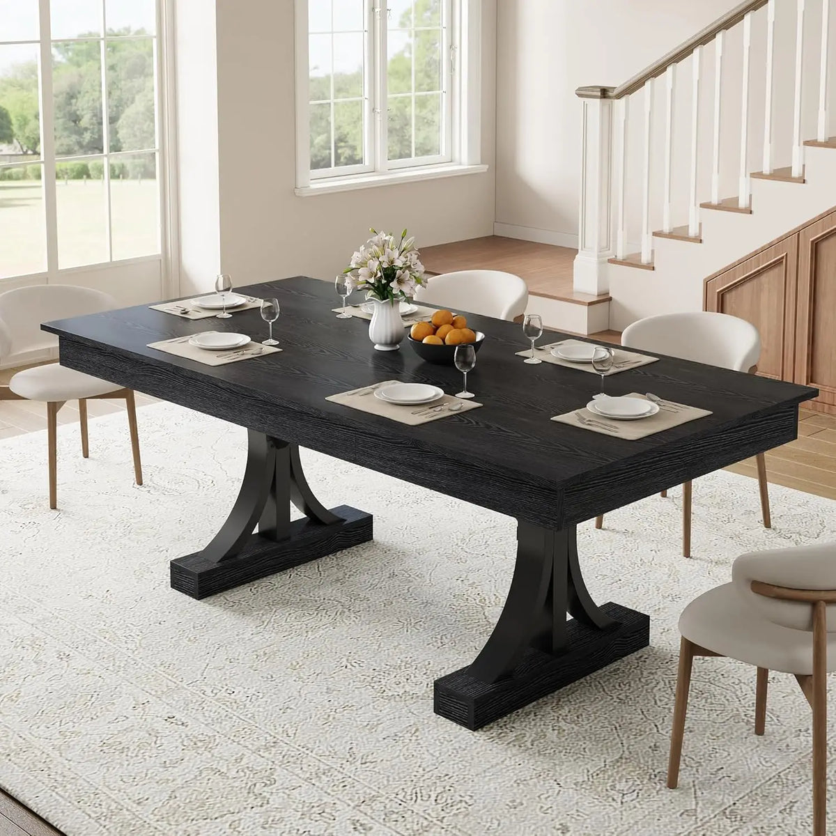 HiMISS Modern Dining Table With Storage Drawers And Metal Frame