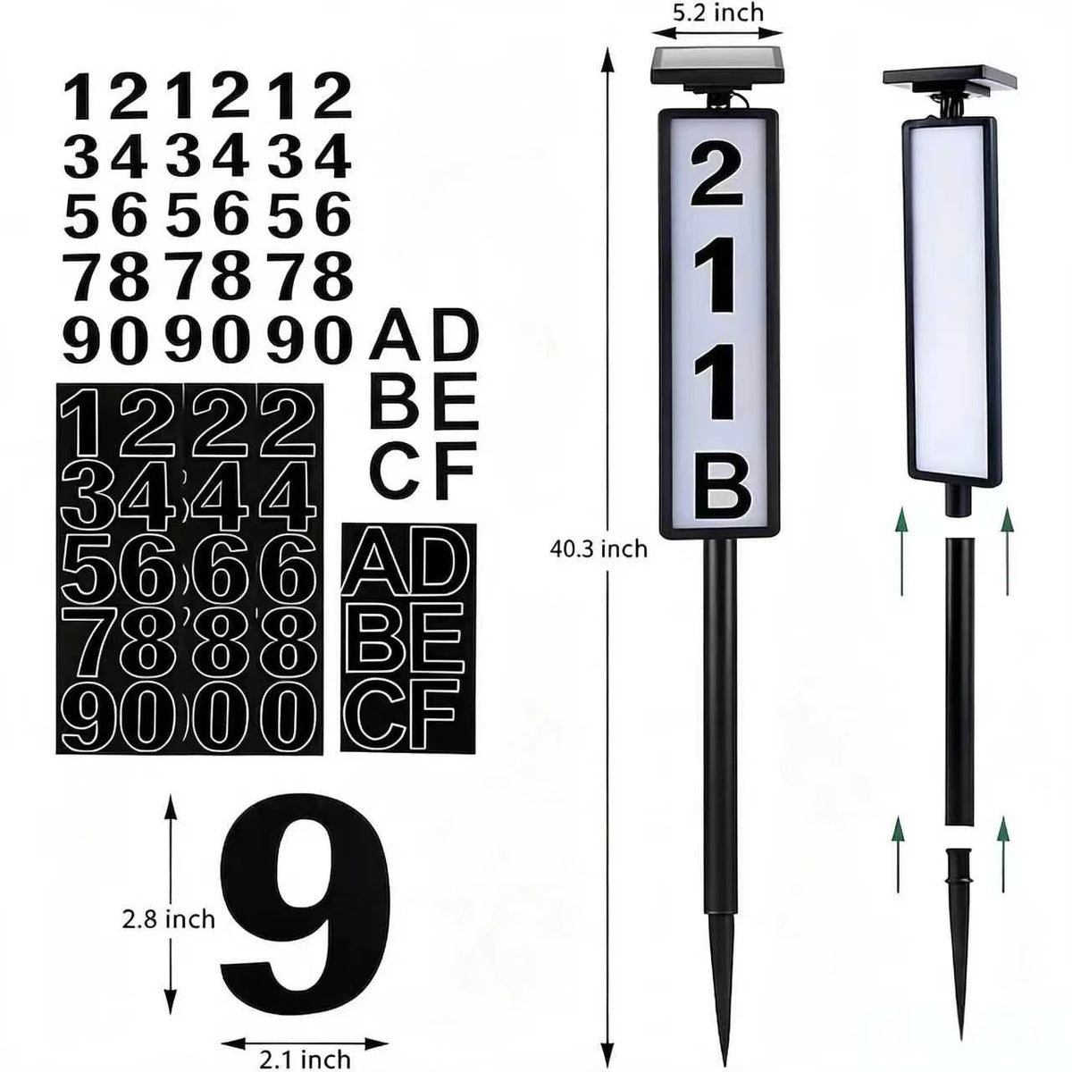 Solar Powered LED Address Sign With Illuminated House Numbers