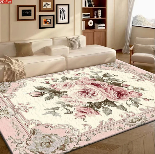 Classic Rose Pattern Carpet With Non Slip Rubber Backing