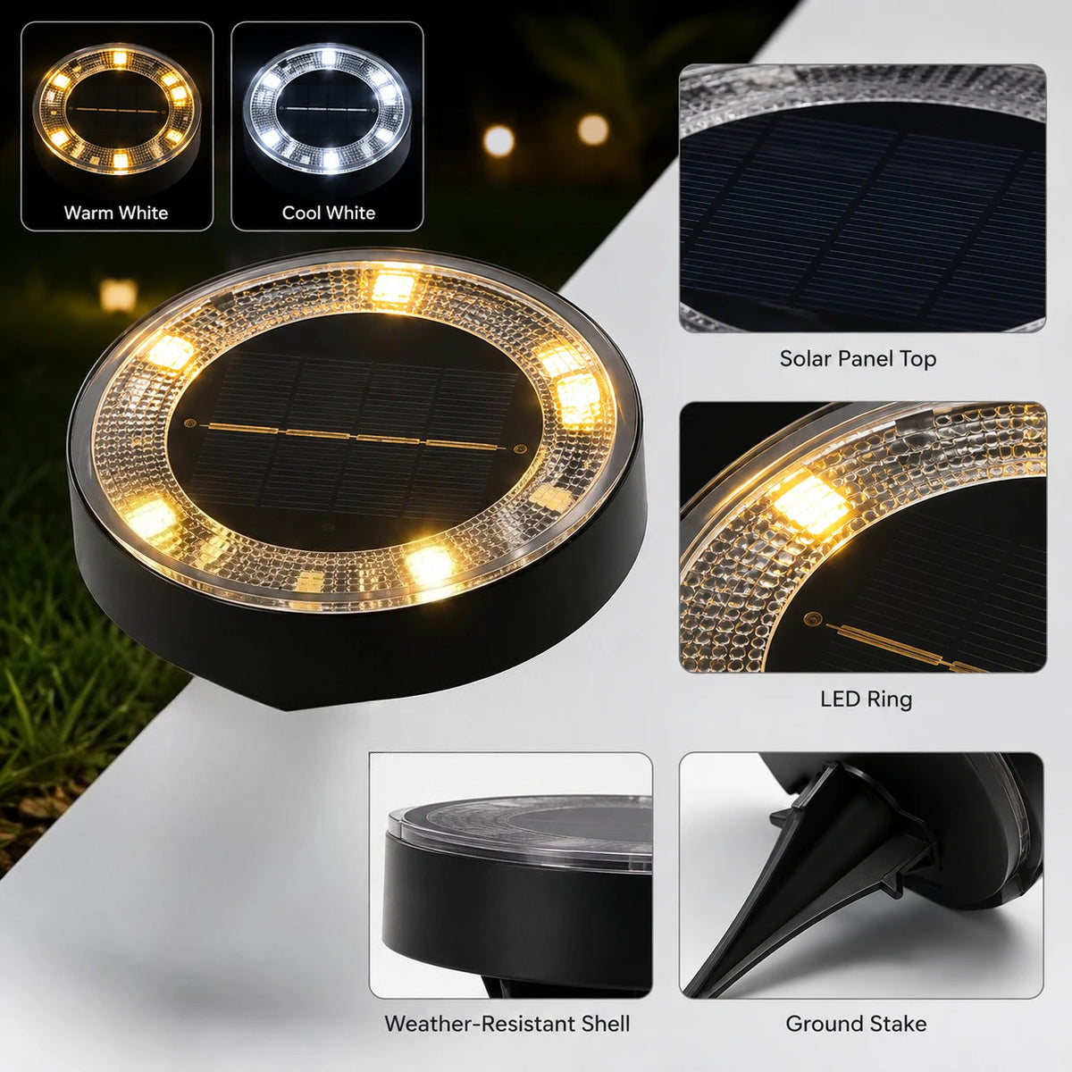 Solar Ground Lights White LED Pathway Garden Landscape Lighting