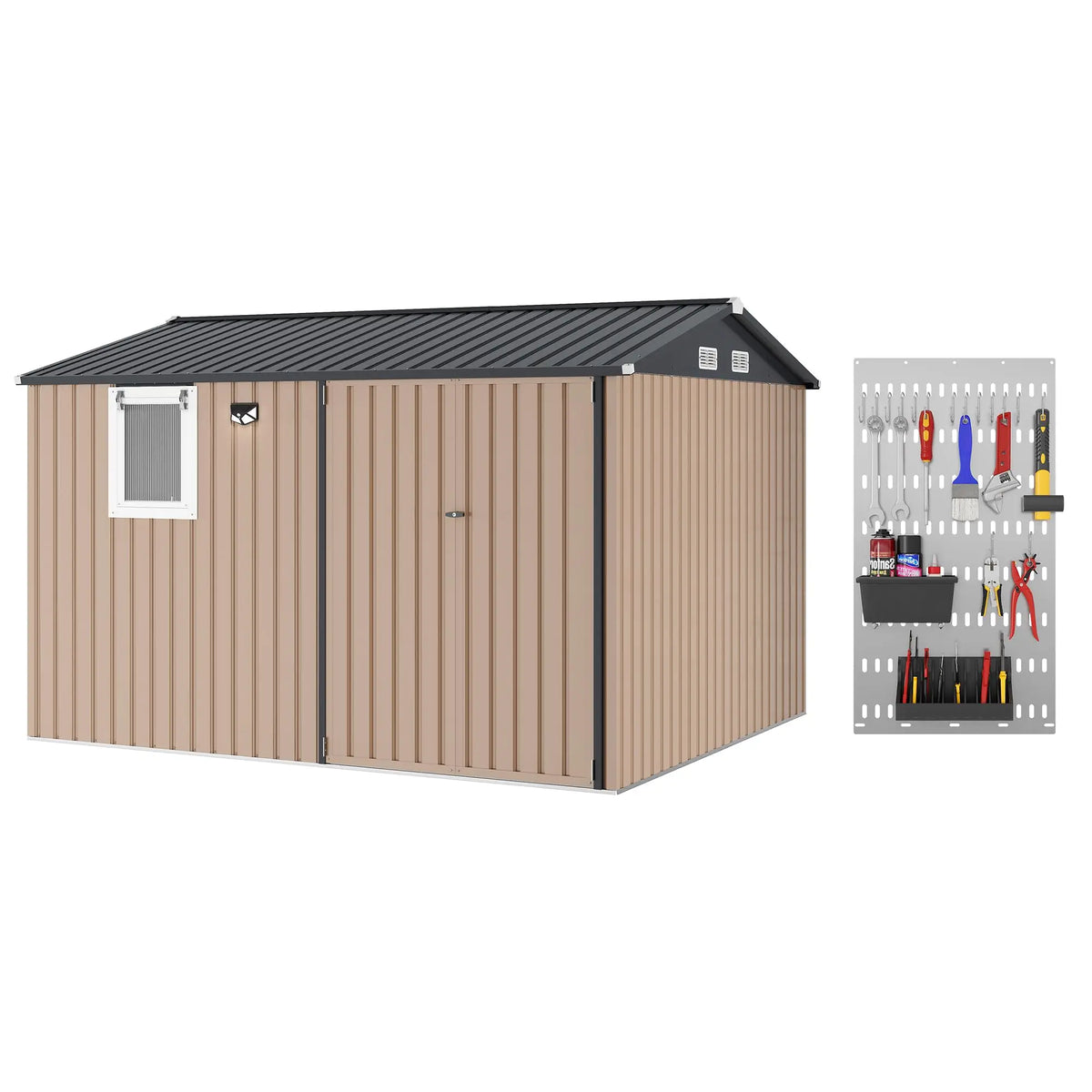 HiMISS Metal Garden Storage Shed With Sloped Roof Lockable Doors