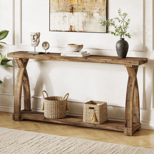 Tribesigns Solid Wood Console Table With Storage Shelves For Entryway