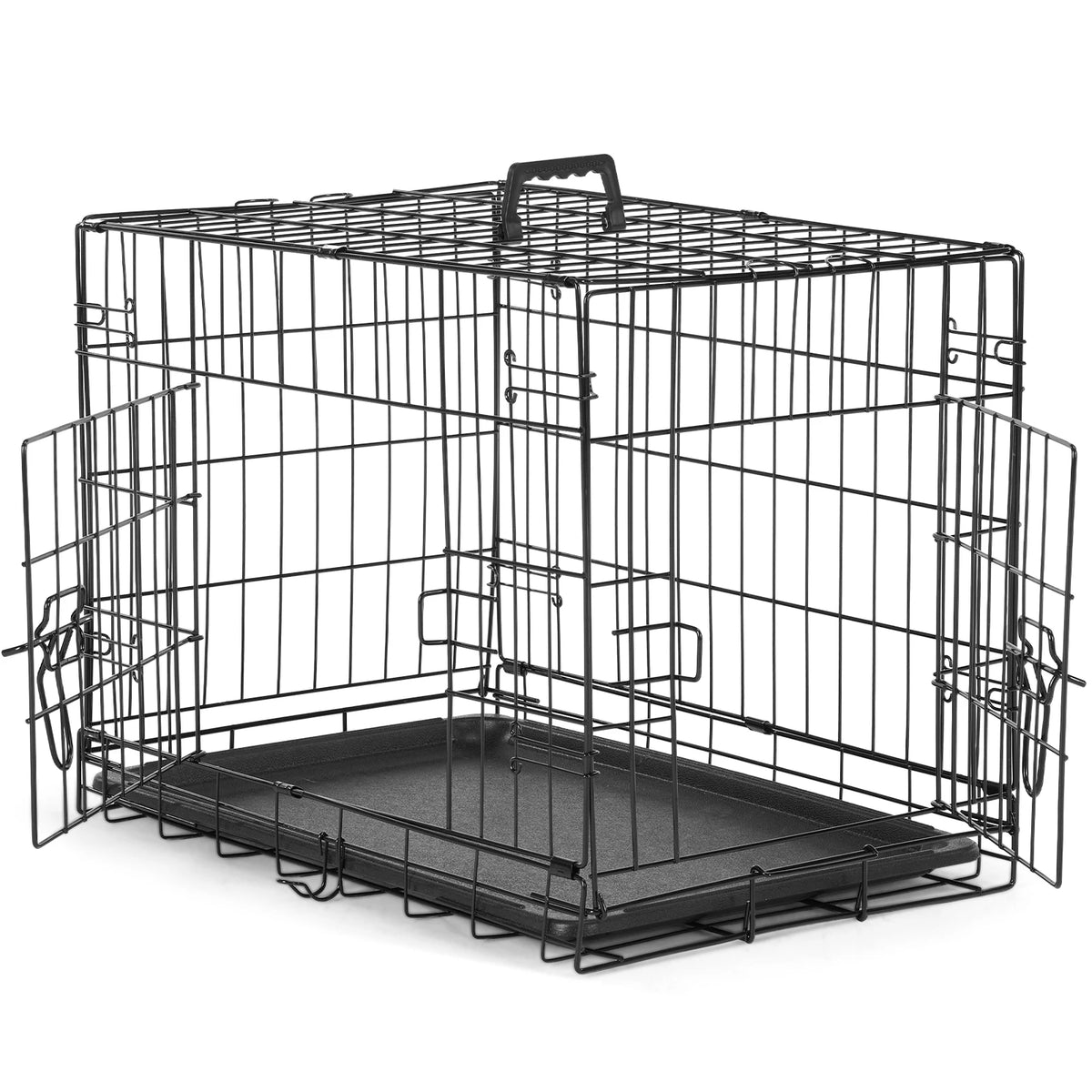 JHK Double Door Folding Metal Wire Dog Crate Leakproof Pan
