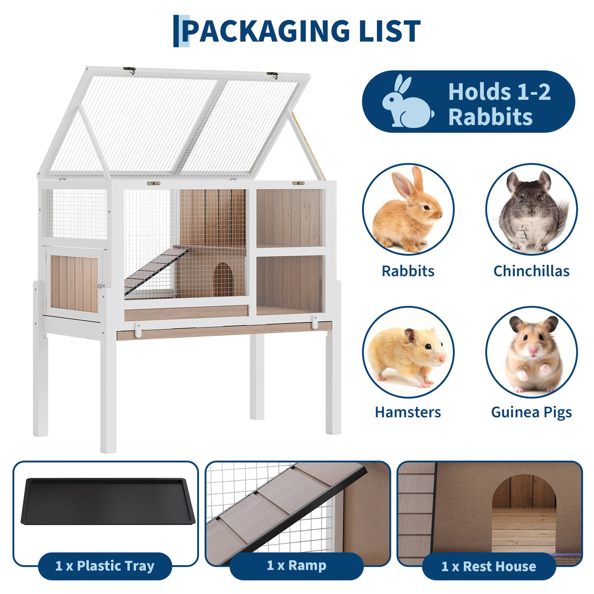 HiMISS Wooden Guinea Pig Cage With Stand And Pullout Tray