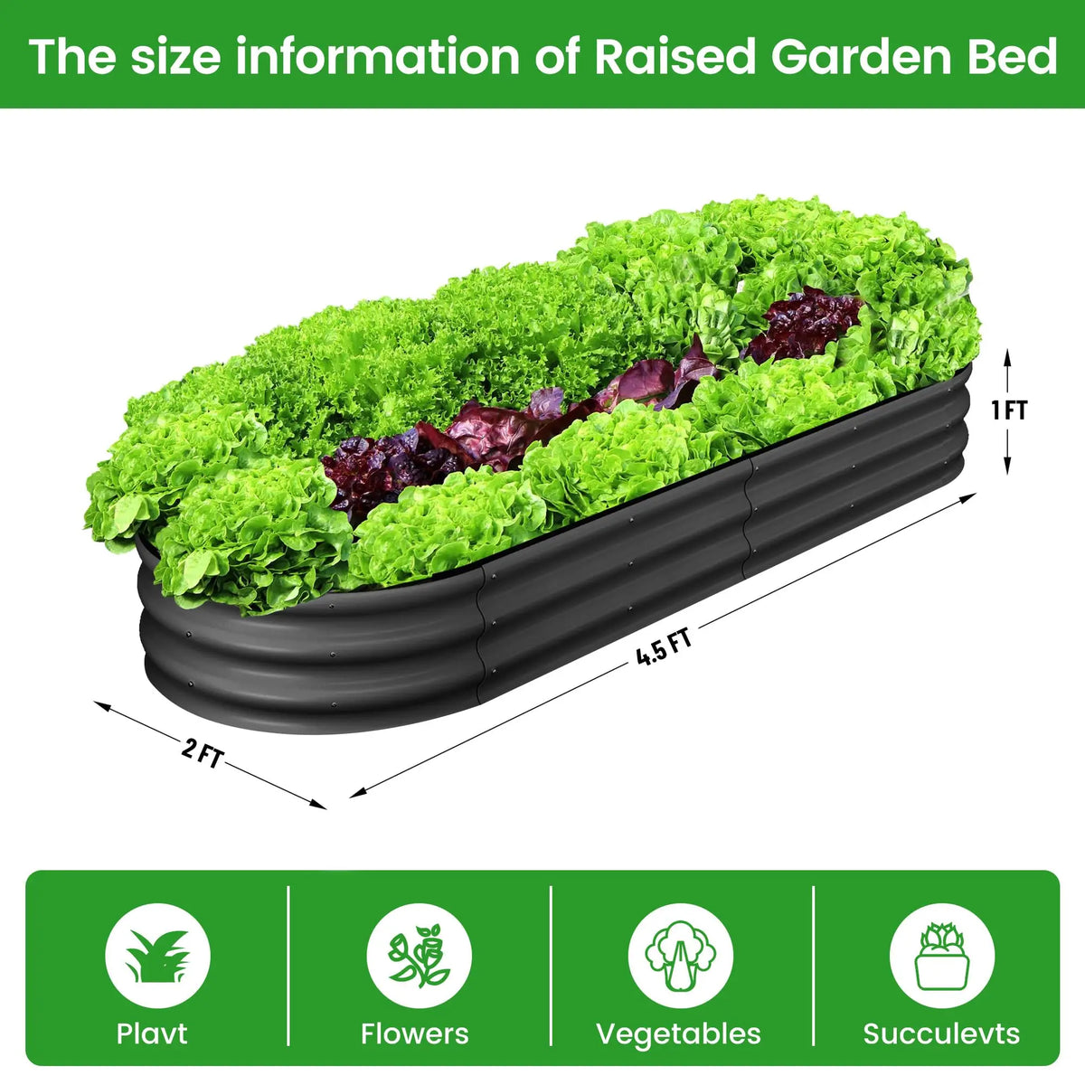 HiMISS Galvanized Steel Raised Garden Bed Planter Box