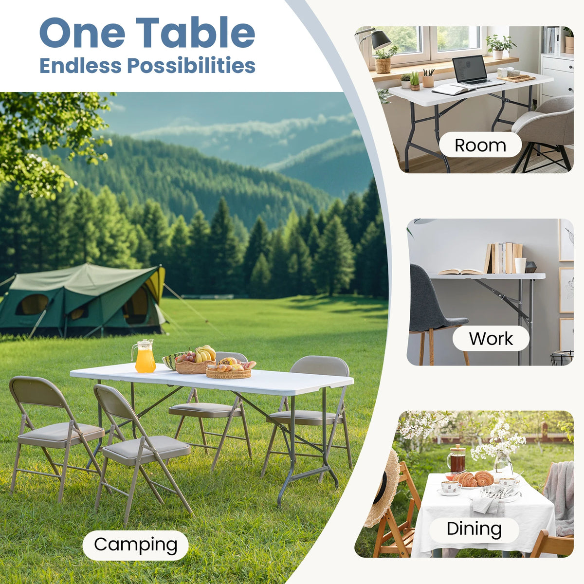 JHK Portable Folding Outdoor Indoor Table With Carrying Handle