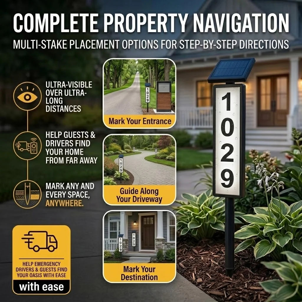 Solar Powered LED Address Sign With Illuminated House Numbers
