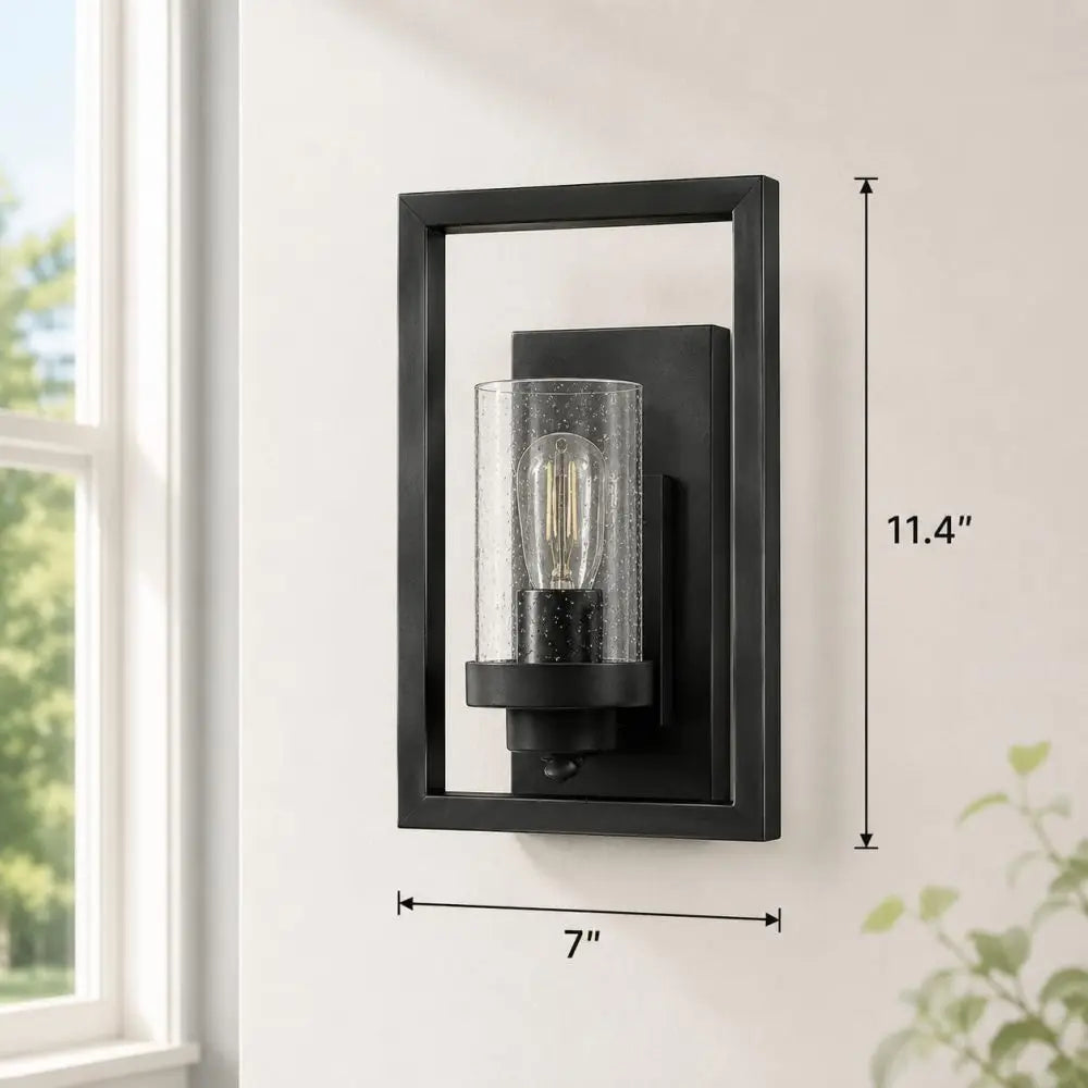 Glass Wall Sconce, Industrial Vintage Wall Lights with Clear Glass Shade, Square Metal Wall Mount Lighting, E26 Base, for Dinning Room, Bedroom, Living Room, Black, Set of 2(not included bulbs)