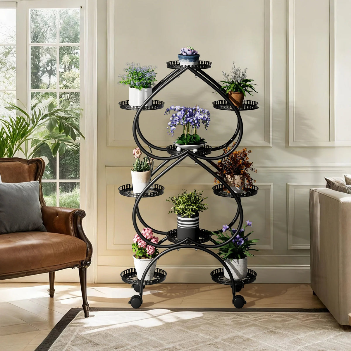 Metal Plant Stand With Wheels And Tiered Display Rack