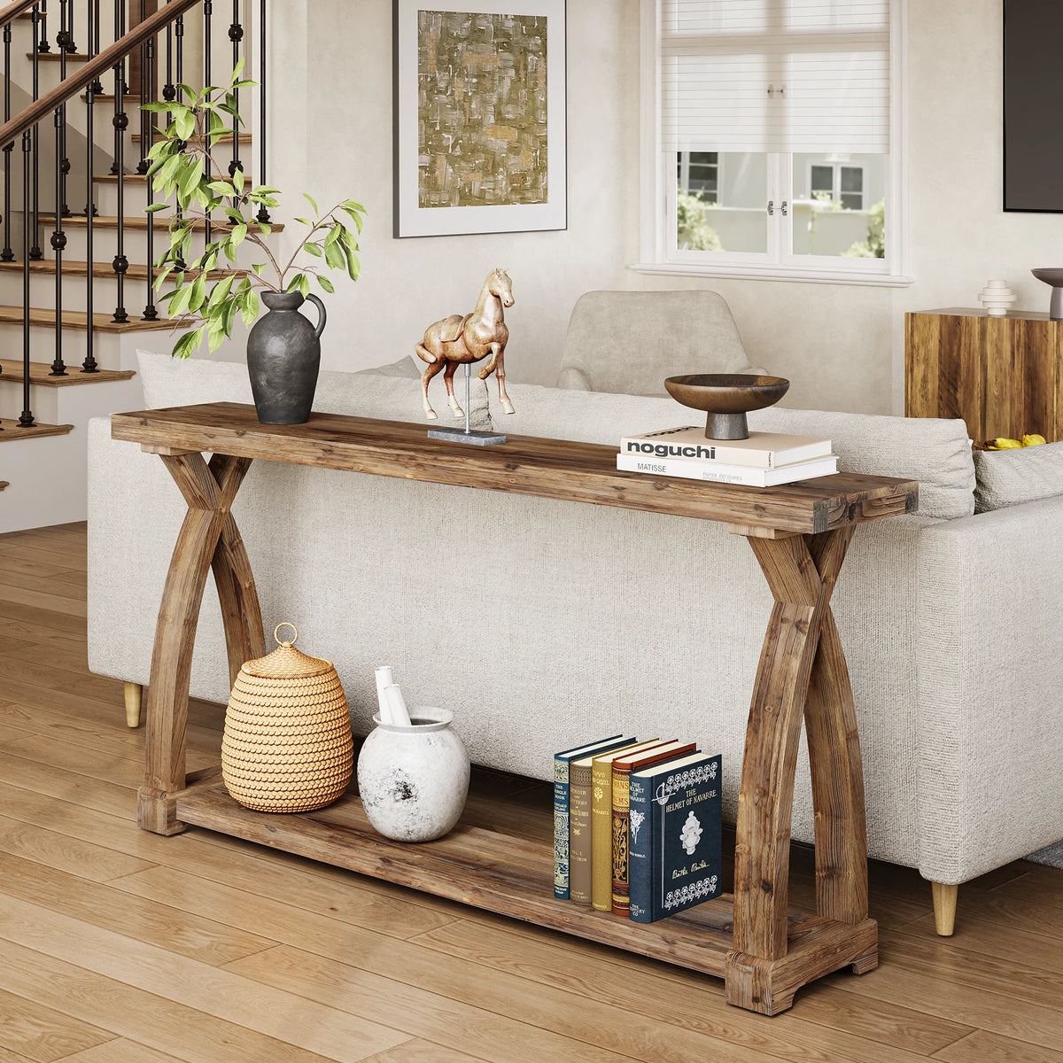 Tribesigns Solid Wood Console Table With Storage Shelves For Entryway