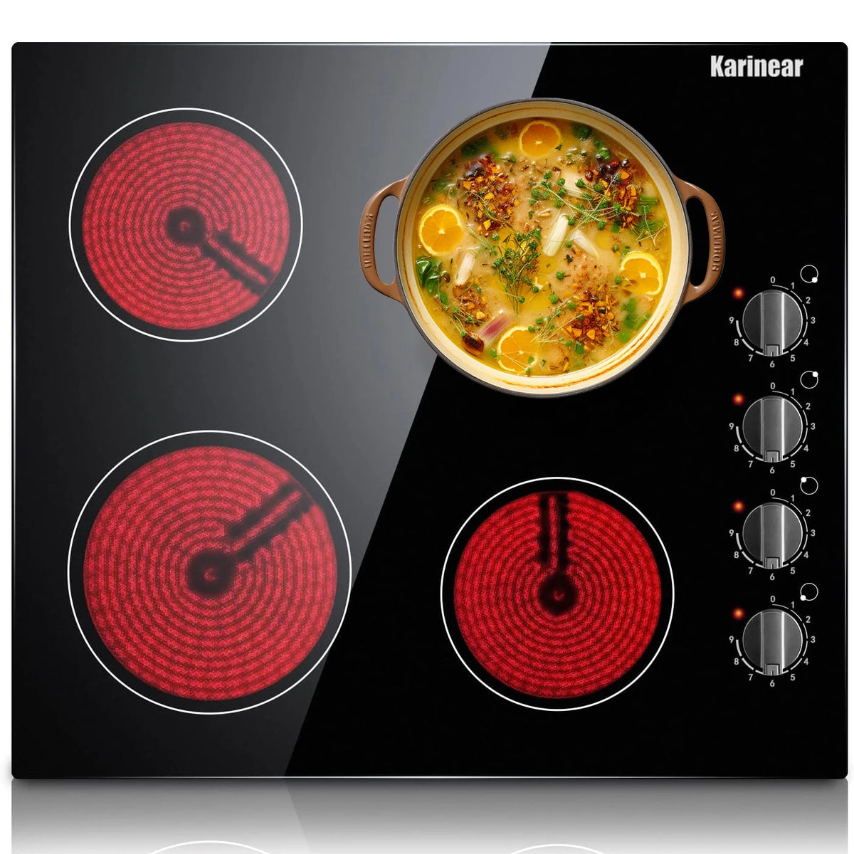 Karinear Electric Cooktop With Four Heated Burners And Manual Controls