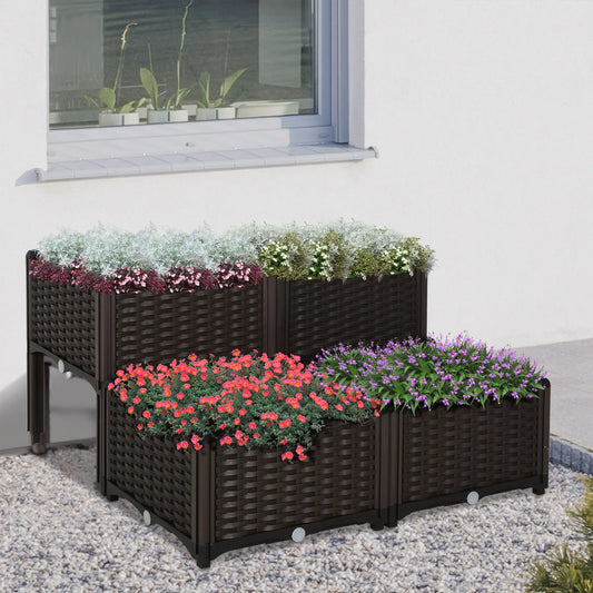 Outsunny Four Piece Raised Flower Bed Vegetable Herb Planter