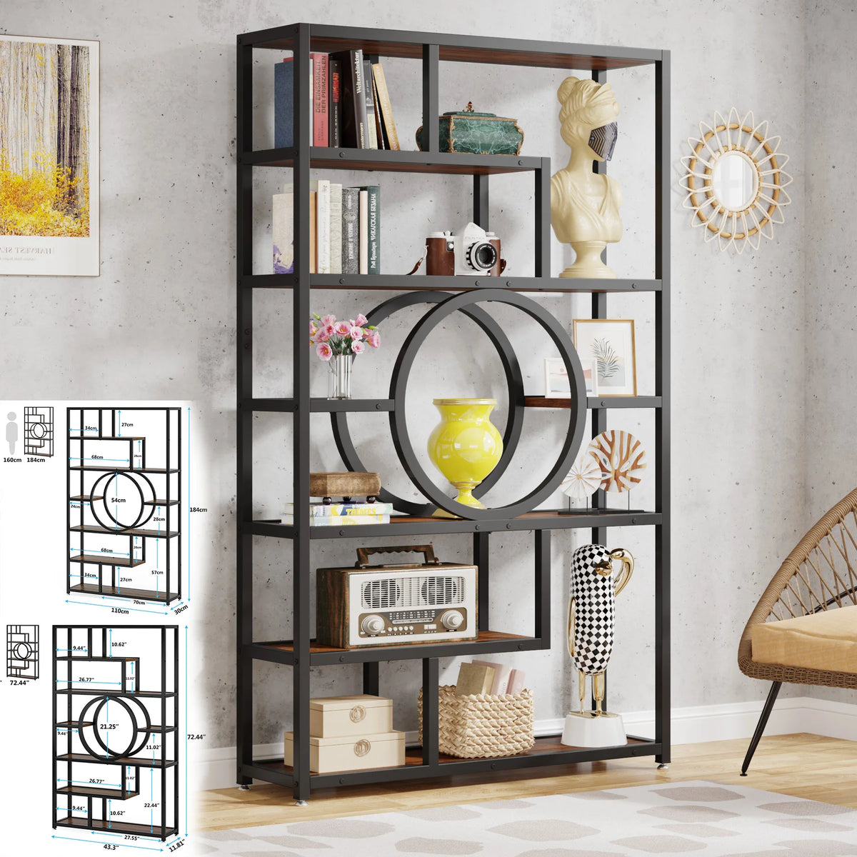 Tribesigns Five Tier Industrial Bookshelf Freestanding Display Shelf