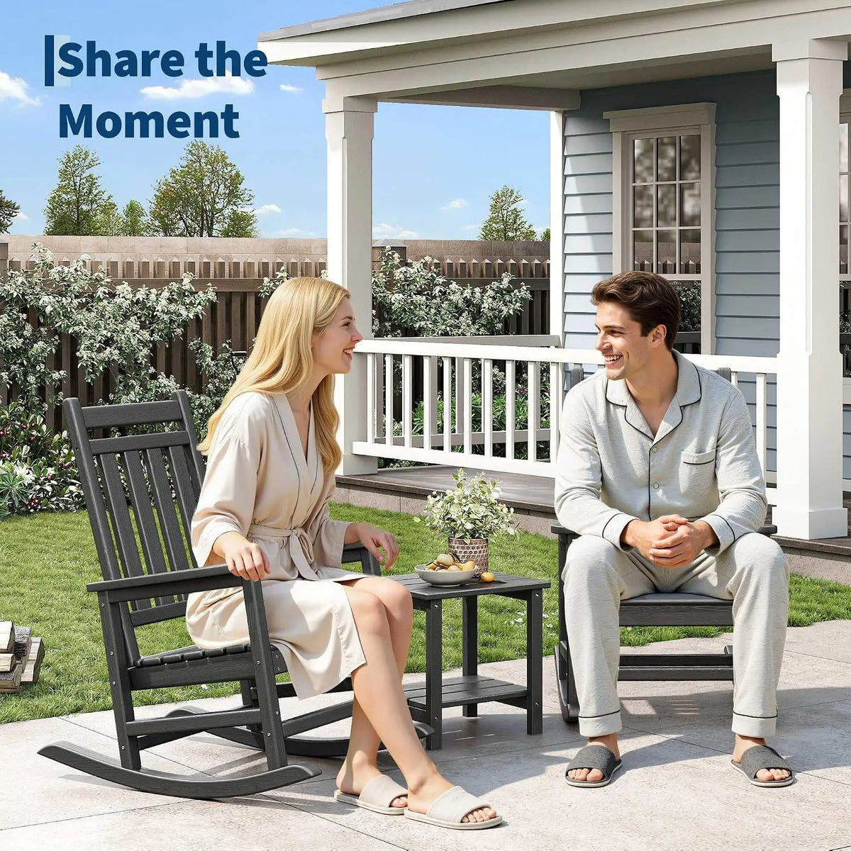 Garvee Rocking Adirondack Chair With Side Table For Patio Comfort