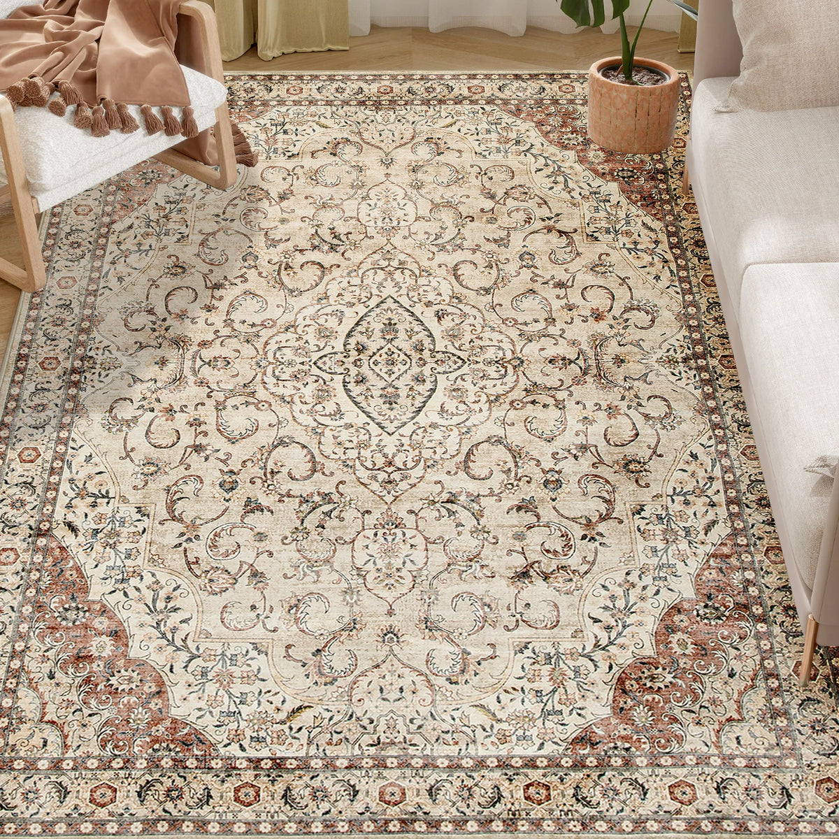 Homcom Machine Washable Vintage Oriental Medallion Area Rug