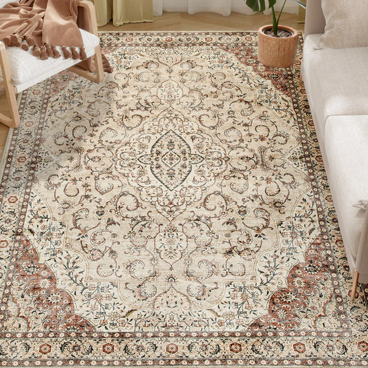 Homcom Machine Washable Vintage Oriental Medallion Area Rug