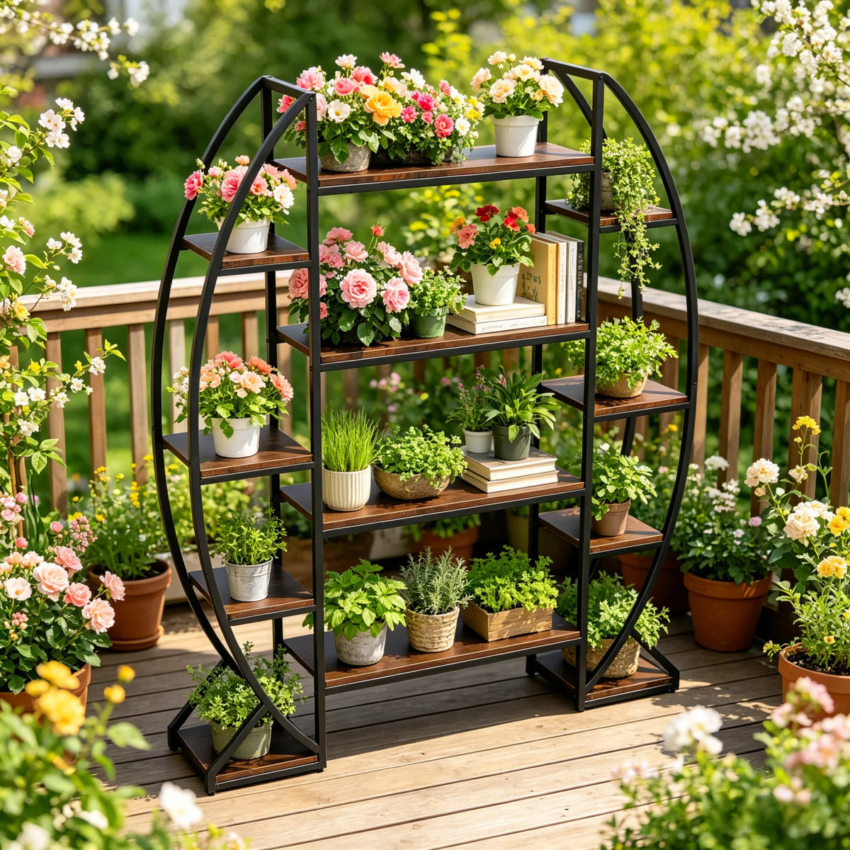 Metal Half Moon Multilayer Plant Stand For Garden Balcony Patio
