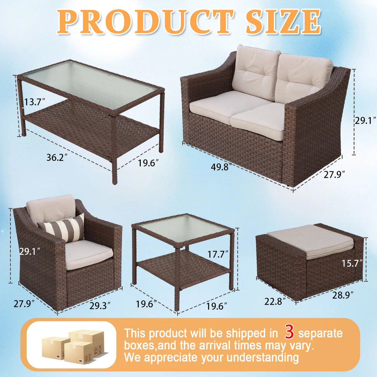 Avenvista 6 Piece Outdoor Patio Rattan Sectional Sofa Set