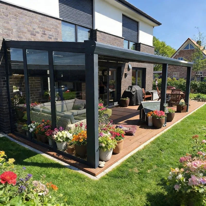 Outdoor Aluminum Glass Sunroom Conservatory With Sliding Glass Door