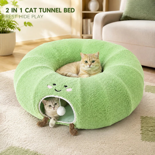 Convertible Cat Tunnel Bed With Removable Cushion And Play Hideaway