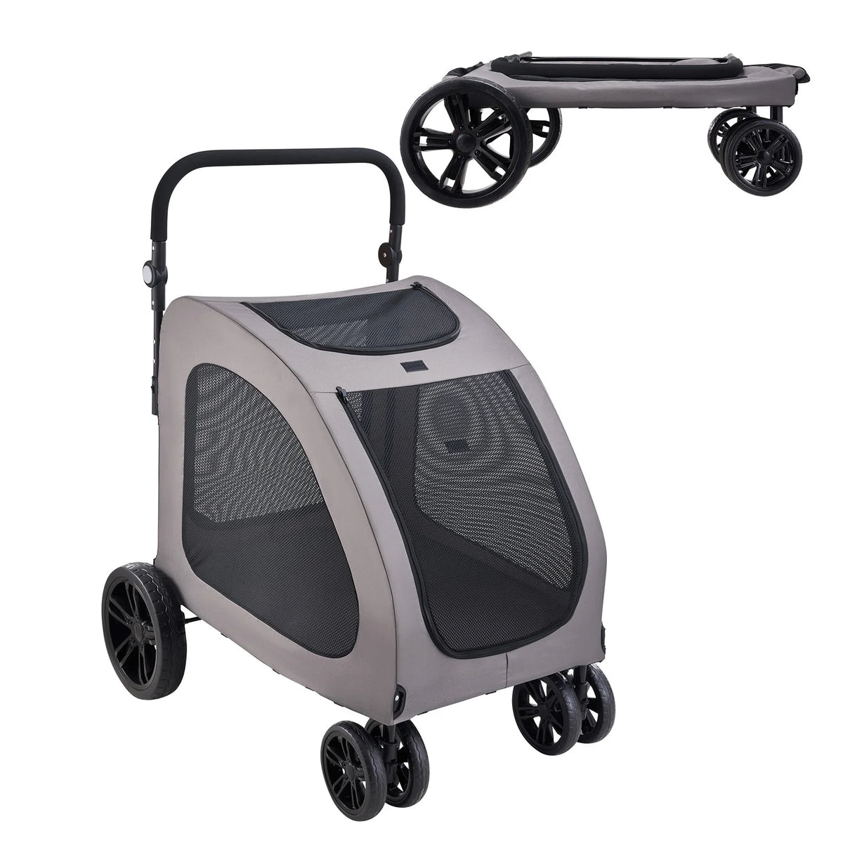 SucceBuy Pet Stroller 4 Wheels Dog Stroller with Brakes, 160lbs Weight Capacity Adjustable Height Animal Stroller for Cats &Dogs