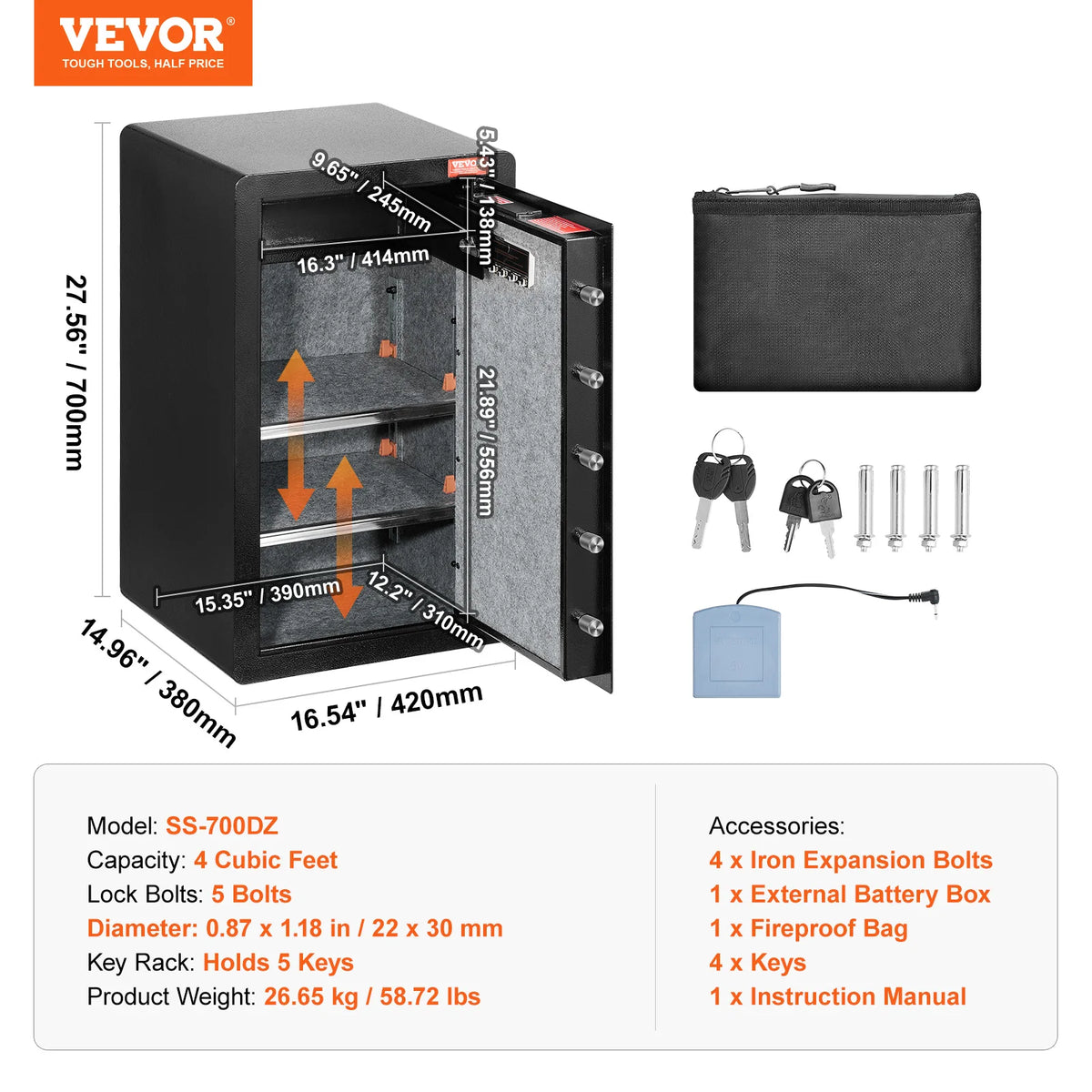SucceBuy Fireproof Safe Box With Fingerprint And Key Lock