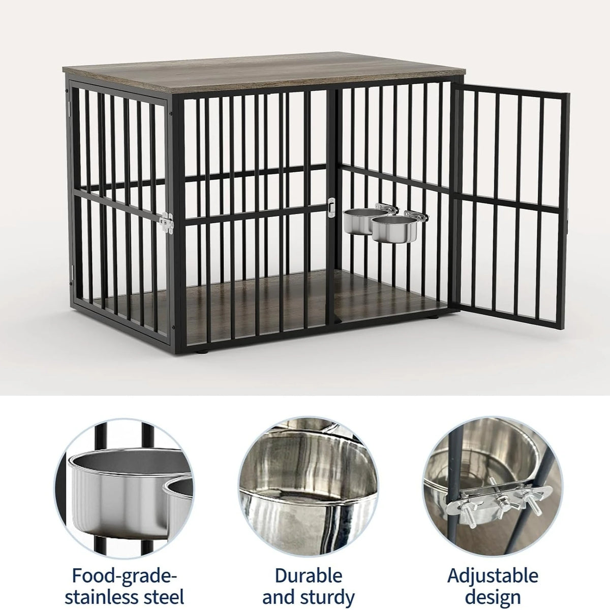 ANIXOL Wooden Dog Crate Furniture With Lockable Double Doors