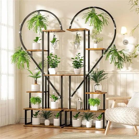 Half Heart Plant Stand With Hooks And Multiple Planter Shelves