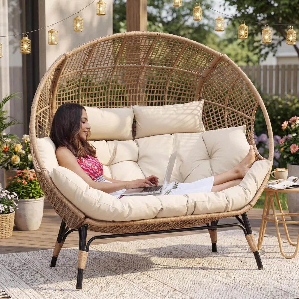 Oversized Double Egg Chair Loveseat With Padded Cushions